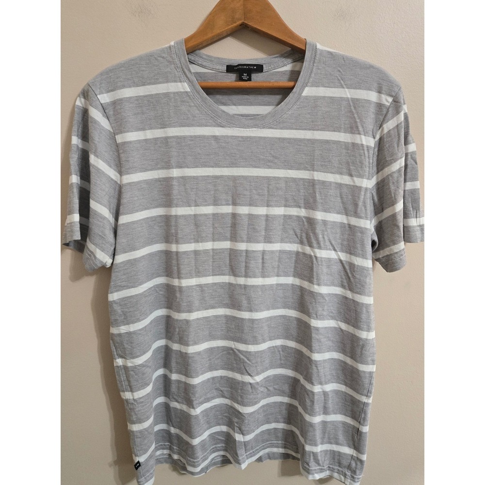TravisMathew Striped T-Shirt Men's M Gray White Crew‎ Neck Short Sleeve